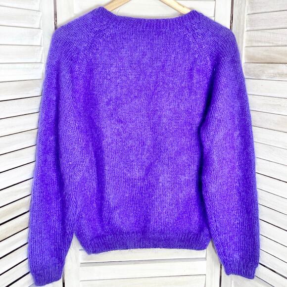 Vintage Bramble Lane Mohair Hong Kong Purple Deep V Neck Cardigan M - Picture 6 of 9